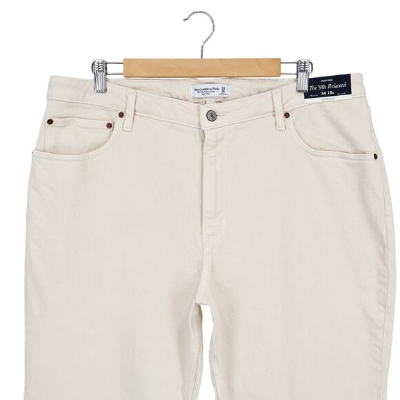 Abercrombie & Fitch Curve Love High Rise 90s Relaxed Jean Raw Hem Bone 34S NWT - Picture 3 of 9